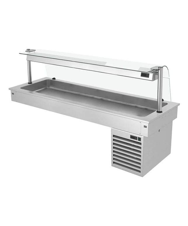 GGM Gastro Commercial Drop-in Refrigerated Well - 1785mm - +2 to +8°C - 5x GN 1/1 - 410W - Curved Glass - with Glass Sneeze Guard