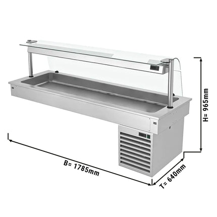 GGM Gastro Commercial Drop-in Refrigerated Well - 1785mm - +2 to +8°C - 5x GN 1/1 - 410W - Curved Glass - with Glass Sneeze Guard