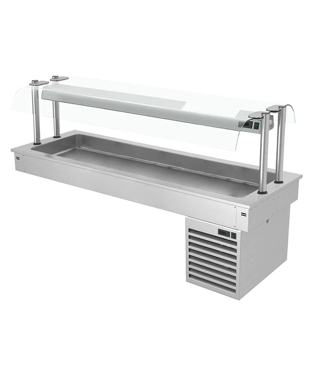 GGM Gastro Commercial Drop-in Refrigerated Well - 1800mm - +2 to +8°C - 5x GN 1/1 - 410W - with Glass Sneeze Guard
