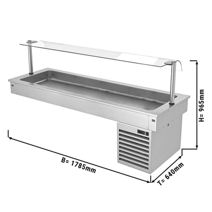 GGM Gastro Commercial Drop-in Refrigerated Well - 1800mm - +2 to +8°C - 5x GN 1/1 - 410W - Square Glass - with Glass Sneeze Guard