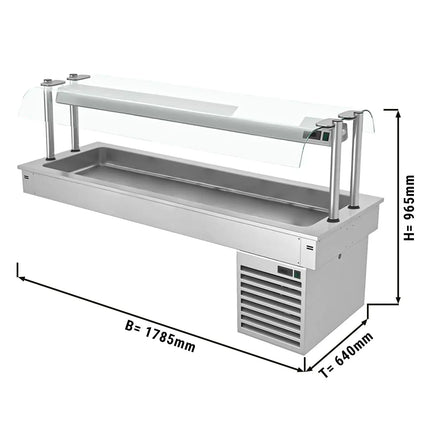 GGM Gastro Commercial Drop-in Refrigerated Well - 1800mm - +2 to +8°C - 5x GN 1/1 - 410W - with Glass Sneeze Guard