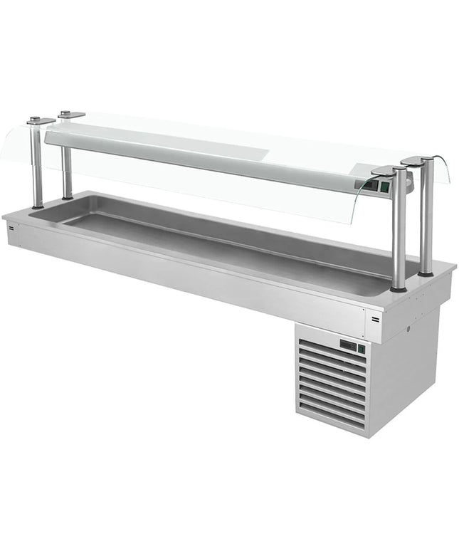 GGM Gastro Commercial Drop-in Refrigerated Well - 2100mm - +2 to +8°C - 6x GN 1/1 - 410W - with Glass Sneeze Guard