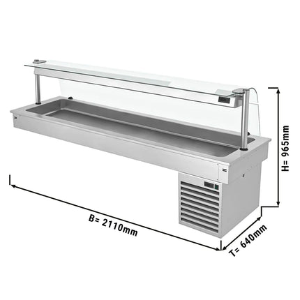 GGM Gastro Commercial Drop-in Refrigerated Well - 2100mm - +2 to +8°C - 6x GN 1/1 - 410W - Curved Glass - with Glass Sneeze Guard