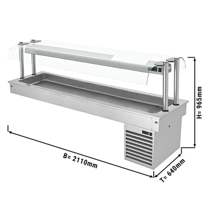 GGM Gastro Commercial Drop-in Refrigerated Well - 2100mm - +2 to +8°C - 6x GN 1/1 - 410W - with Glass Sneeze Guard