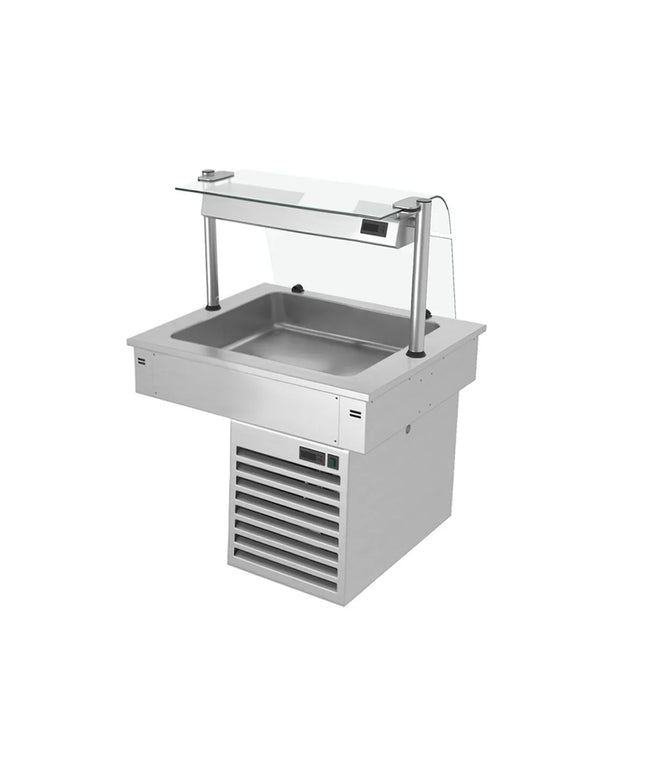 GGM Gastro Commercial Drop-in Refrigerated Well - 800mm - +2 to +8°C - 2x GN 1/1 - 190W - Curved Glass - with Glass Sneeze Guard