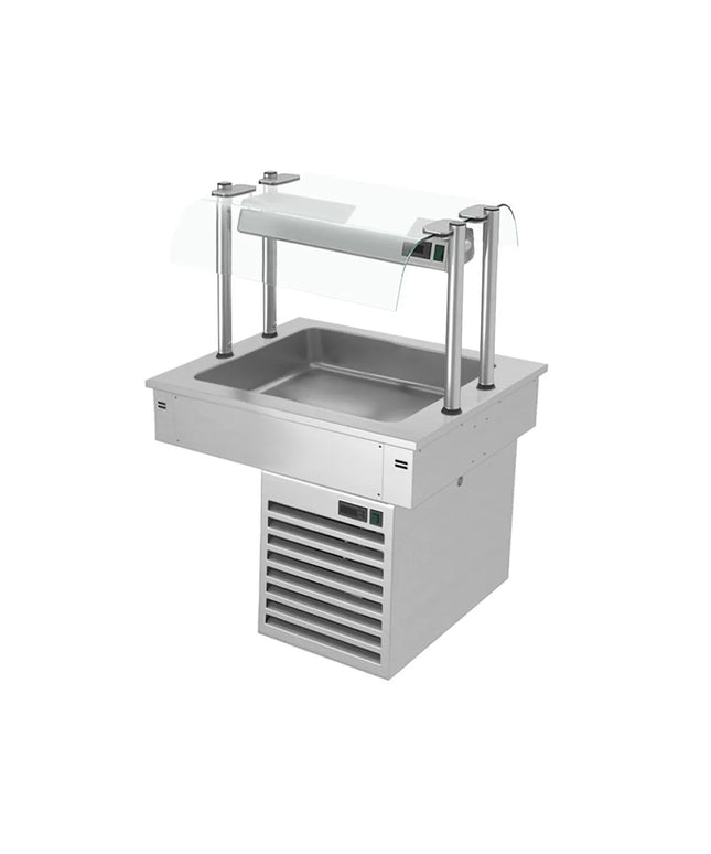 GGM Gastro Commercial Drop-in Refrigerated Well - 800mm - +2 to +8°C - 2x GN 1/1 - 190W - with Glass Sneeze Guard