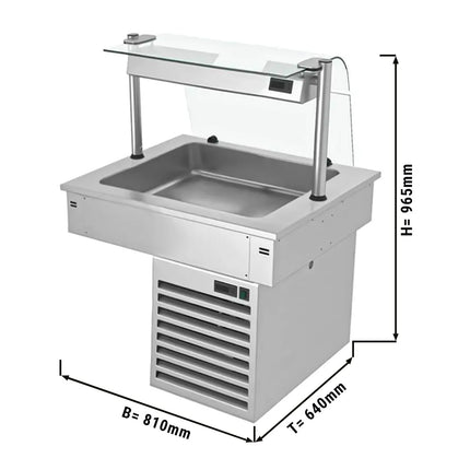 GGM Gastro Commercial Drop-in Refrigerated Well - 800mm - +2 to +8°C - 2x GN 1/1 - 190W - Curved Glass - with Glass Sneeze Guard