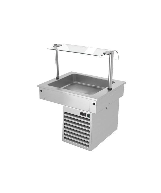 GGM Gastro Commercial Drop-in Refrigerated Well - 810mm - +2 to +8°C - 2x GN 1/1 - 190W - Square Glass - with Glass Sneeze Guard