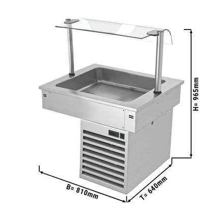 GGM Gastro Commercial Drop-in Refrigerated Well - 810mm - +2 to +8°C - 2x GN 1/1 - 190W - Square Glass - with Glass Sneeze Guard