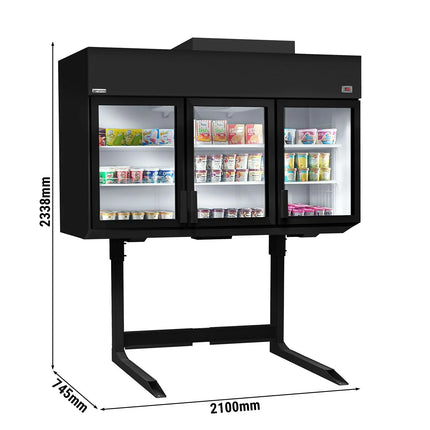GGM Gastro Commercial dual‑temperature multideck display - 2100mm - 594L - with 4 double‑glazed hinged doors & 6 shelves - Black