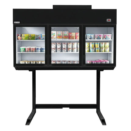 GGM Gastro Commercial dual‑temperature multideck display - 2100mm - 594L - with 4 double‑glazed hinged doors & 6 shelves - Black