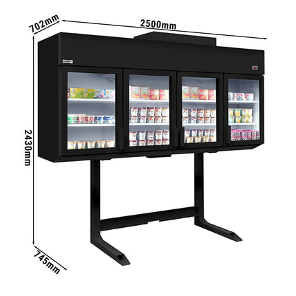 GGM Gastro Commercial dual‑temperature multideck display - 2500mm - 650L - with 4 double‑glazed hinged glass doors & 6 shelves - Black