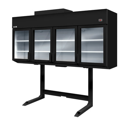 GGM Gastro Commercial dual‑temperature multideck display - 2500mm - 650L - with 4 double‑glazed hinged glass doors & 6 shelves - Black