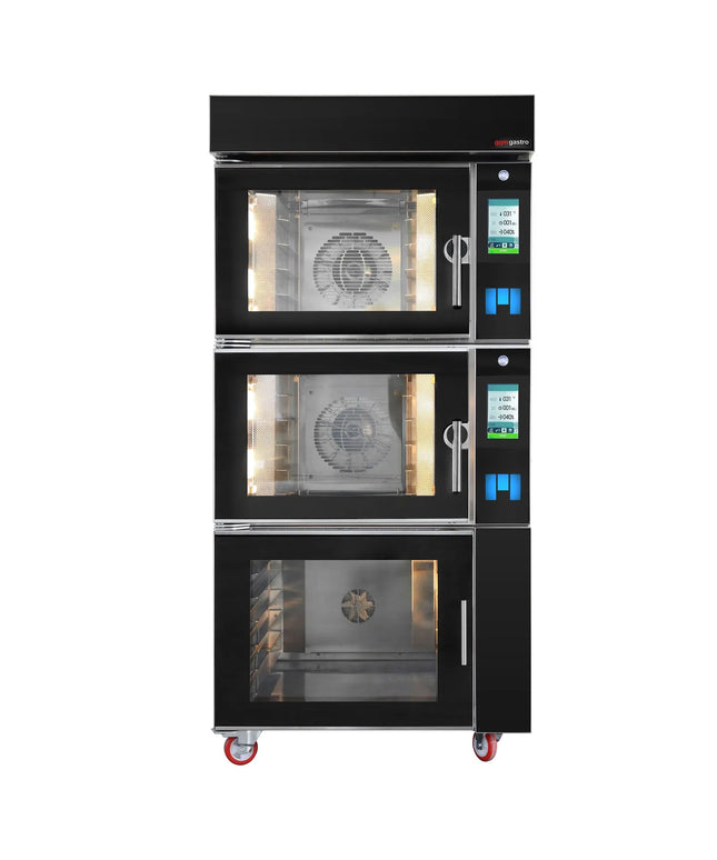 GGM Gastro Commercial Electric Bakery Convection Oven with Steam Injection with Humidity Control - Touchscreen Controls - 2 Baking Chambers - 10x 600x400mm (EN 60x40) - Black - with Prover Cabinet