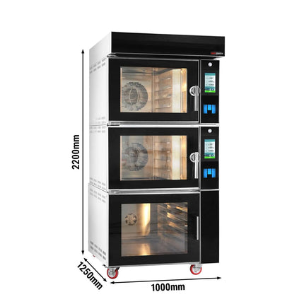 GGM Gastro Commercial Electric Bakery Convection Oven with Steam Injection with Humidity Control - Touchscreen Controls - 2 Baking Chambers - 10x 600x400mm (EN 60x40) - Black - with Prover Cabinet