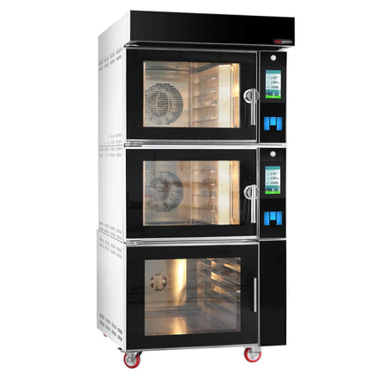 GGM Gastro Commercial Electric Bakery Convection Oven with Steam Injection with Humidity Control - Touchscreen Controls - 2 Baking Chambers - 10x 600x400mm (EN 60x40) - Black - with Prover Cabinet