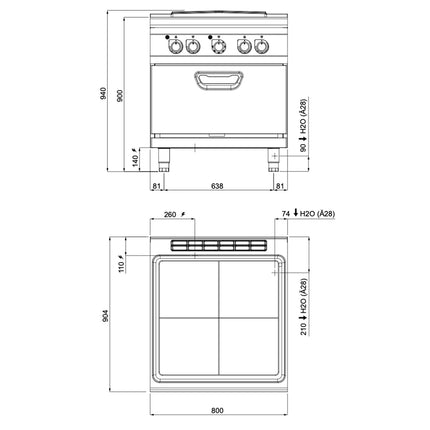 GGM Gastro Commercial Electric Boiling Top - 18.68kW - incl. Electric Oven Convection - 4.68kW