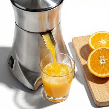 GGM Gastro Commercial Electric Citrus Juicer - 230W - 9.5kg - with 980rpm, quiet operation, removable funnel, dishwasher-safe parts - Aluminium & Stainless Steel
