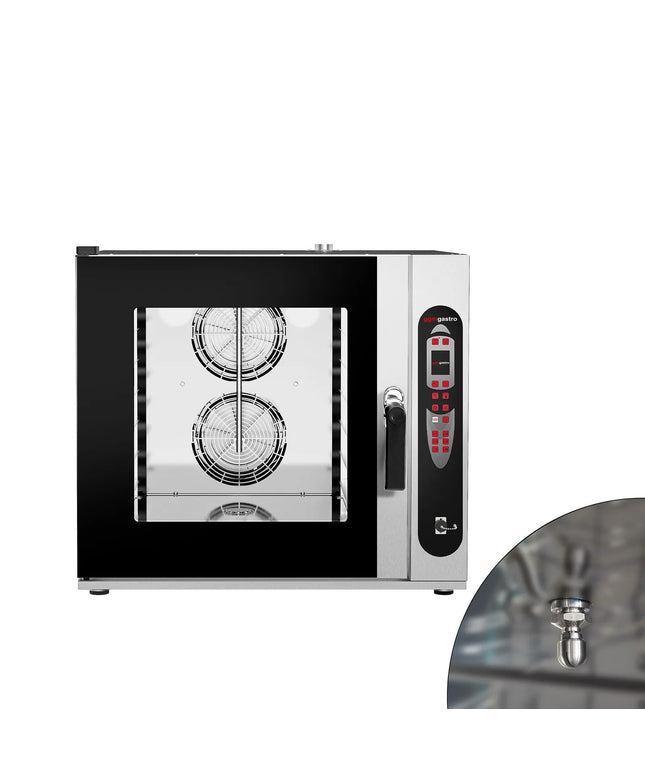 GGM Gastro Commercial Electric Combi Oven- Digital Controls - 6x GN 2/1 or 12x GN 1/1 - 6.1 cm LCD touchscreen - incl. Automatic washing system, Core temperature probe, Direct steam injection, Wi‑Fi & Cloud connectivity