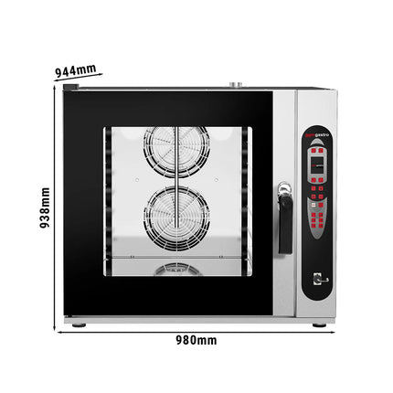 GGM Gastro Commercial Electric Combi Oven- Digital Controls - 6x GN 2/1 or 12x GN 1/1 - 6.1 cm LCD touchscreen - incl. Automatic washing system, Core temperature probe, Direct steam injection, Wi‑Fi & Cloud connectivity