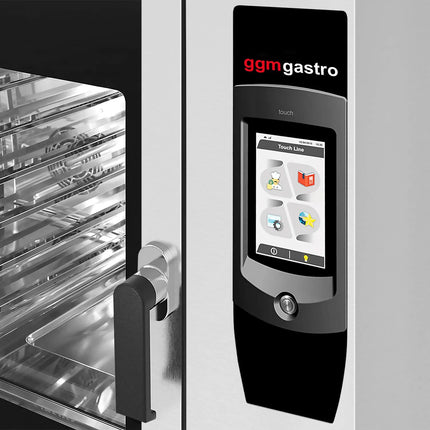 GGM Gastro Commercial Electric Combi Oven - Touchscreen Controls - 10x GN 1/1 - incl. Automatic washing system, Core temperature probe, Fat collection tray, Base cabinet, Wi‑Fi & USB, USB port, Halogen lighting