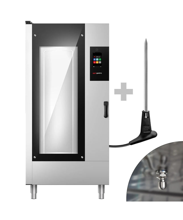 GGM Gastro Commercial Electric Combi Oven - Touchscreen Controls - 20x GN 1/1 - incl. Automatic washing system, Core temperature probe & Trolley