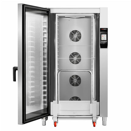 GGM Gastro Commercial Electric Combi Oven- Touchscreen Controls - 20x GN 1/1 - incl. Automatic washing system, Core temperature probe & Tray trolley