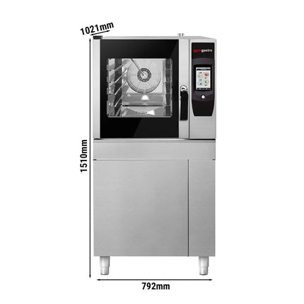 GGM Gastro Commercial Electric Combi Oven - Touchscreen Controls - 4x GN 1/1 - incl. Automatic washing system, Core temperature probe, Fat collection tray, Halogen lighting, Wi‑Fi & USB - 17.8 cm colour touchscreen