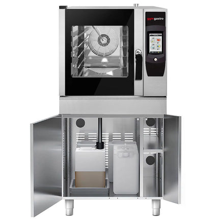 GGM Gastro Commercial Electric Combi Oven - Touchscreen Controls - 4x GN 1/1 - incl. Automatic washing system, Core temperature probe, Fat collection tray, Halogen lighting, Wi‑Fi & USB - 17.8 cm colour touchscreen