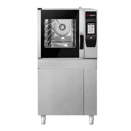 GGM Gastro Commercial Electric Combi Oven - Touchscreen Controls - 4x GN 1/1 - incl. Automatic washing system, Core temperature probe, Fat collection tray, Halogen lighting, Wi‑Fi & USB - 17.8 cm colour touchscreen