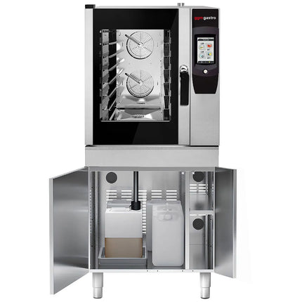 GGM Gastro Commercial Electric Combi Oven- Touchscreen Controls - 6x GN 1/1 - 17.8 cm colour touchscreen - incl. Automatic washing system, Core temperature probe, Fat collection tray, Base cabinet, Wi‑Fi & USB