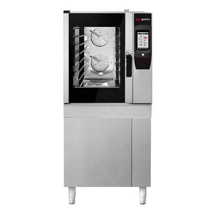 GGM Gastro Commercial Electric Combi Oven- Touchscreen Controls - 6x GN 1/1 - 17.8 cm colour touchscreen - incl. Automatic washing system, Core temperature probe, Fat collection tray, Base cabinet, Wi‑Fi & USB