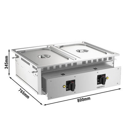 GGM Gastro Commercial Electric Drop-in Bain Marie – 3 kW – 2 × GN 1/1 - with drain tap