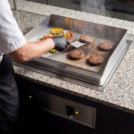 GGM Gastro Commercial Electric Drop-in Griddle – 9 kW – Ribbed - Cooking Area: 693x484 mm