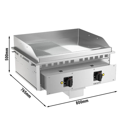 GGM Gastro Commercial Electric Drop-in Griddle – 9 kW – Smooth & Ribbed - Cooking Area: 800 x 765 mm