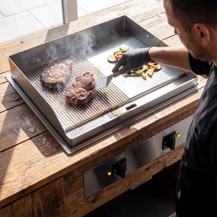 GGM Gastro Commercial Electric Drop-in Griddle – 9 kW – Smooth & Ribbed - Cooking Area: 800 x 765 mm