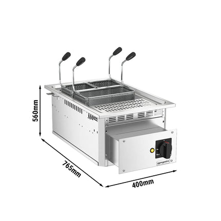 GGM Gastro Commercial Electric Drop-in Pasta Cooker – 13 L – 7.5 kW - with drain tap - incl. 3 Baskets