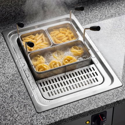 GGM Gastro Commercial Electric Drop-in Pasta Cooker – 13 L – 7.5 kW - with drain tap - incl. 3 Baskets