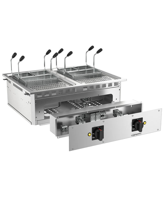 GGM Gastro Commercial Electric Drop-in Pasta Cooker – 13+13 L – 15 kW - with drain tap - incl. 6 Baskets