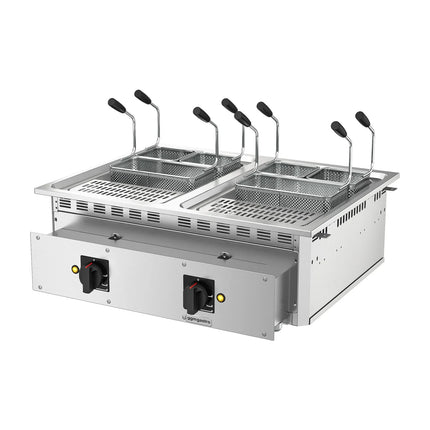 GGM Gastro Commercial Electric Drop-in Pasta Cooker – 13+13 L – 15 kW - with drain tap - incl. 6 Baskets