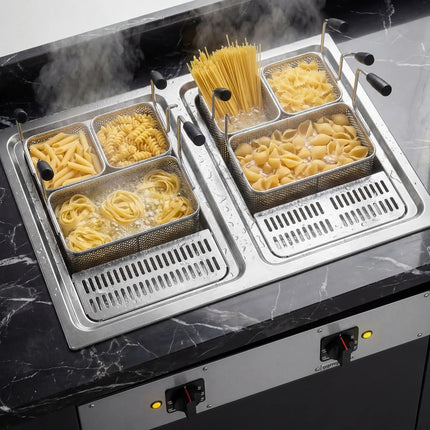 GGM Gastro Commercial Electric Drop-in Pasta Cooker – 13+13 L – 15 kW - with drain tap - incl. 6 Baskets