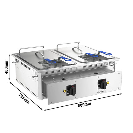 GGM Gastro Commercial Electric Drop-in Twin Tank Fryer - 13+13 L - 24kW  - with drain tap