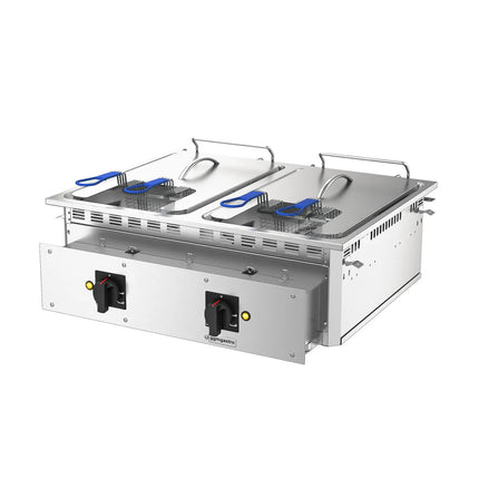 GGM Gastro Commercial Electric Drop-in Twin Tank Fryer - 13+13 L - 24kW  - with drain tap