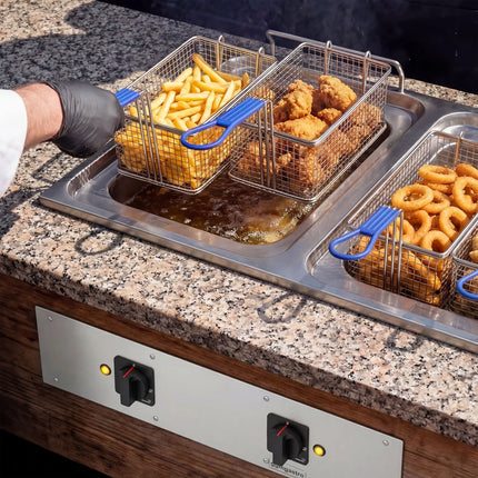 GGM Gastro Commercial Electric Drop-in Twin Tank Fryer - 13+13 L - 24kW  - with drain tap