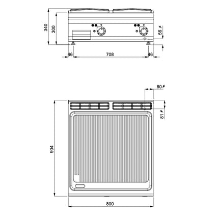 GGM Gastro Commercial Electric Griddle - 13.2kW - Ribbed Plate