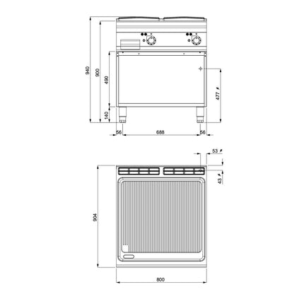 GGM Gastro Commercial Electric Griddle - 13.7kW - Ribbed Plate - on Stand