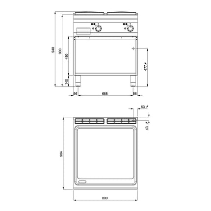 GGM Gastro Commercial Electric Griddle - 13.7kW - Smooth Plate - on Stand