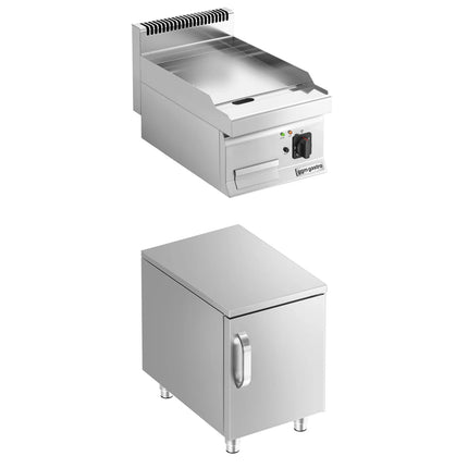 GGM Gastro Commercial Electric Griddle - 3.6kW - Smooth Plate - Cooking area: 395x535mm - with Cabinet Base - 1 Door