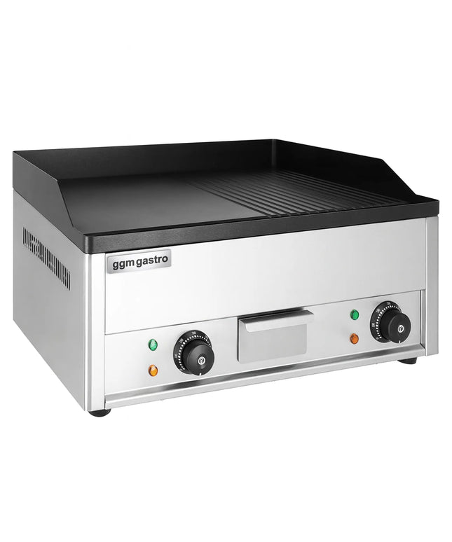 GGM Gastro Commercial Electric Griddle - 4.4kW - Smooth/Ribbed Plate (half & half) - Cooking area: 600x335mm