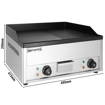 GGM Gastro Commercial Electric Griddle - 4.4kW - Smooth/Ribbed Plate (half & half) - Cooking area: 600x335mm